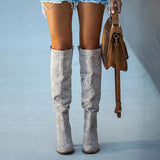 Shiningmiss Distressed Faux Suede Slouch Boots