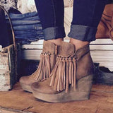 Shiningmiss Artificial Leather Tassel Wedge Boots