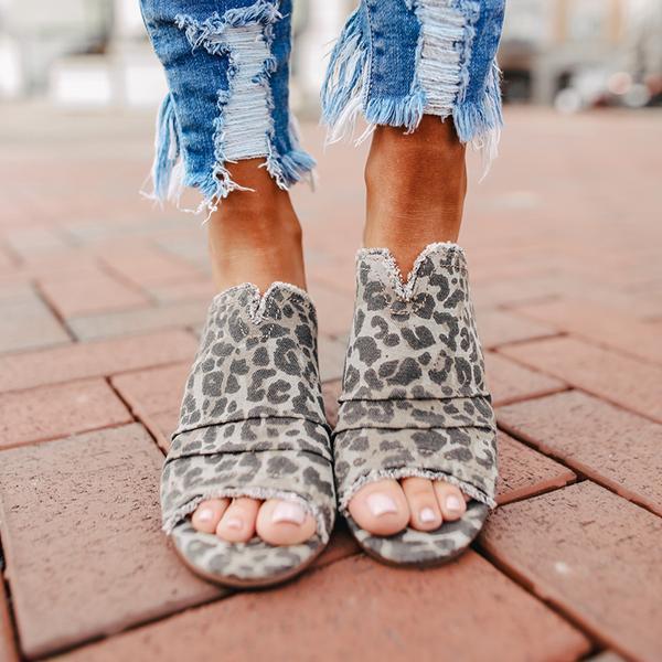 Shiningmiss Women Leopard Peep Toe Slippers