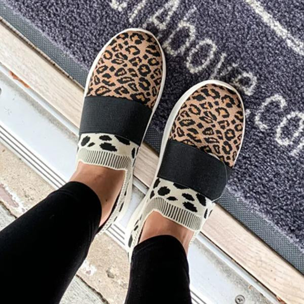 Shiningmiss Leopard Flat Heel Sneakers