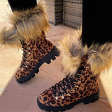 Shiningmiss Warm Lace Up Faux Fur Combat Boots