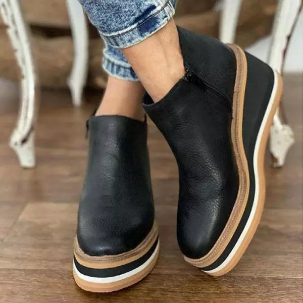 Shiningmiss Women Solid Color Wedge Ankle Boots